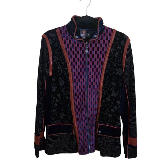 Anac Mixed Media Art To Wear Full Zip velvet Burnout Jacket Mock Neck Size M - Picture 1 of 6